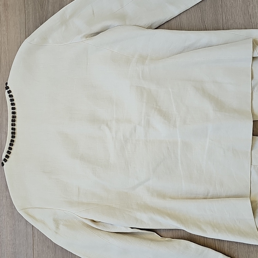 Lafayette 148 Linen Embellished Wood Beaded Cream Jacket Size 8 - Picture 8 of 8